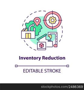 Inventory reduction concept icon. Advantage of one-piece flow in manufacturing abstract idea thin line illustration. Isolated outline drawing. Editable stroke. Arial, Myriad Pro-Bold fonts used. Inventory reduction concept icon