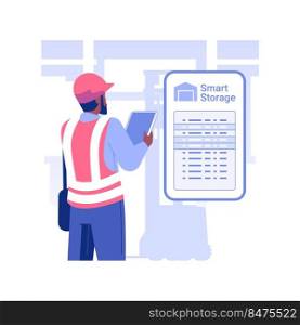 Inventory tracking isolated concept vector illustration. Warehouse worker with tablet checking goods in stock, wholesale idea, foreign trade, inventory tracking software vector concept.. Inventory tracking isolated concept vector illustration.
