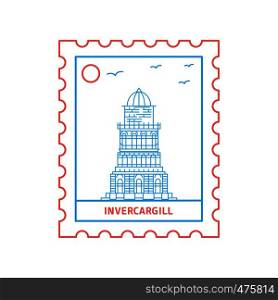 INVERCARGILL postage stamp Blue and red Line Style, vector illustration