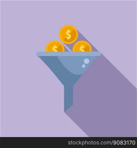 Invest funnel icon flat vector. Finance money. Bank stack. Invest funnel icon flat vector. Finance money