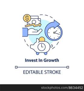 Invest in growth concept icon. Managing small business finances tip abstract idea thin line illustration. Isolated outline drawing. Editable stroke. Arial, Myriad Pro-Bold fonts used. Invest in growth concept icon