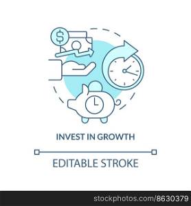 Invest in growth turquoise concept icon. Managing small business finances tip abstract idea thin line illustration. Isolated outline drawing. Editable stroke. Arial, Myriad Pro-Bold fonts used. Invest in growth turquoise concept icon