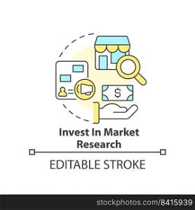 Invest in market research concept icon. Business analysis. Managing prices abstract idea thin line illustration. Isolated outline drawing. Editable stroke. Arial, Myriad Pro-Bold fonts used. Invest in market research concept icon