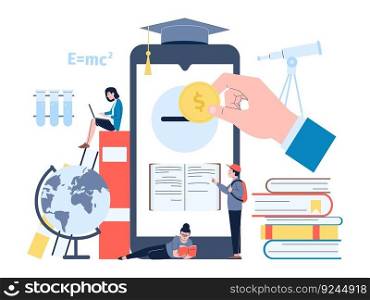 Invest in online education. Study cryptocurrency, man woman learning using resources and scholarship. Investment on mba or training, recent digital vector of education investment online illustration. Invest in online education. Study cryptocurrency, man woman learning using resources and scholarship. Investment on mba or training, recent digital vector concept