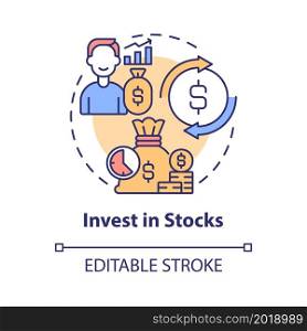 Invest in stocks concept icon. Making money online method abstract idea thin line illustration. High potential return. Online investment account. Vector isolated outline color drawing. Editable stroke. Invest in stocks concept icon