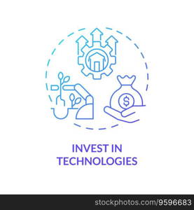 Invest in technologies blue gradient concept icon. Increase productivity. Rural development. Farm machinery. Round shape line illustration. Abstract idea. Graphic design. Easy to use. Invest in technologies blue gradient concept icon