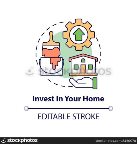 Invest in your home concept icon. Real estate. Protecting money during inflation abstract idea thin line illustration. Isolated outline drawing. Editable stroke. Arial, Myriad Pro-Bold fonts used. Invest in your home concept icon
