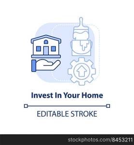 Invest in your home light blue concept icon. Protecting money during inflation abstract idea thin line illustration. Isolated outline drawing. Editable stroke. Arial, Myriad Pro-Bold fonts used. Invest in your home light blue concept icon