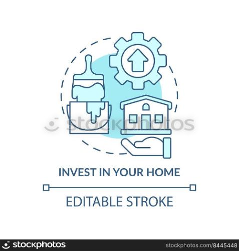 Invest in your home turquoise concept icon. Protecting money during inflation abstract idea thin line illustration. Isolated outline drawing. Editable stroke. Arial, Myriad Pro-Bold fonts used. Invest in your home turquoise concept icon