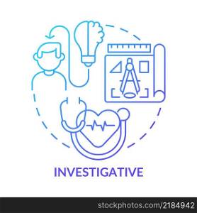 Investigative occupation blue gradient concept icon. Problem solving abstract idea thin line illustration. Medical researcher. Critical thinking. Isolated outline drawing. Myriad Pro-Bold font used. Investigative occupation blue gradient concept icon