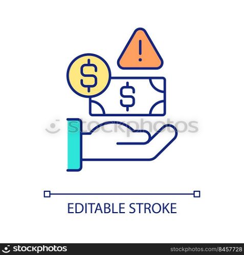 Investing money carefully RGB color icon. Check partner before dealing. Avoid suspicious projects. Isolated vector illustration. Simple filled line drawing. Editable stroke. Arial font used. Investing money carefully RGB color icon