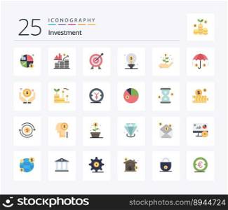 Investment 25 Flat Color icon pack including insurance. startup. bulb. investment. investment