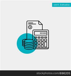 Investment, Accumulation, Business, Debt, Savings, Calculator, Coins turquoise highlight circle point Vector icon