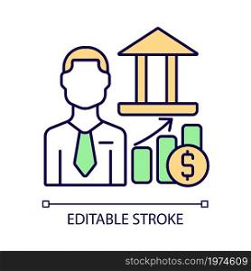 Investment banker RGB color icon. Financial institution worker. Asset market and finance advisor. Capital raising specialist. Isolated vector illustration. Simple filled line drawing. Editable stroke. Investment banker RGB color icon