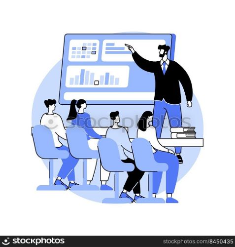 Investment banking isolated cartoon vector illustrations. Professor and finance department students discussing investment banking, masters education at university, raise capital vector cartoon.. Investment banking isolated cartoon vector illustrations.