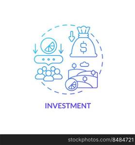 Investment blue gradient concept icon. Buying property. Wider farming business environment abstract idea thin line illustration. Isolated outline drawing. Myriad Pro-Bold font used . Investment blue gradient concept icon