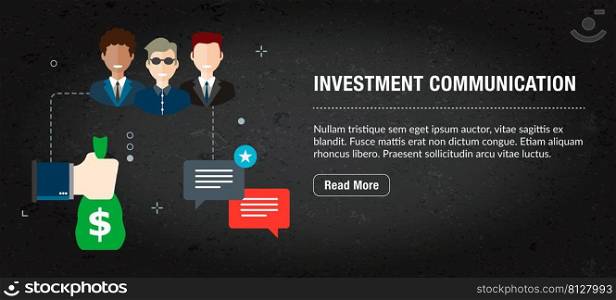 Investment communication concept banner internet with icons in vector. Web banner template for website, banner internet for mobile design and social media.Business and communication layout with icons.