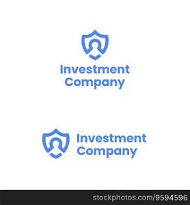 Investment company blue line business logo. Brand name. Capital market. Shield with lock. Design element. Visual identity. Poppins font used. Suitable for financial consultant, accounting firm. Investment company blue line business logo