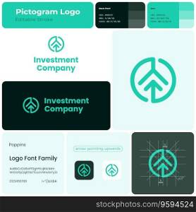 Investment company green line business logo. Brand name. Business consulting. Arrow pointing up. Design element. Visual identity. Poppins font used. Suitable for financial advisor, technology company. Investment company green line business logo