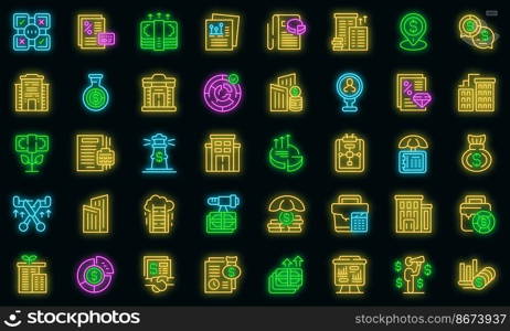 Investment company icons set outline vector. Executive trader. Bank client vector neon. Investment company icons set outline vector. Executive trader vector neon