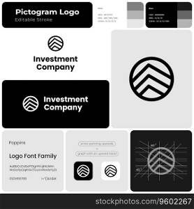Investment company monochrome line business logo. Brand name. Business consulting. Upward trend. Design element. Visual identity. Poppins font used. Suitable for financial advisor, real estate agent. Investment company monochrome line business logo
