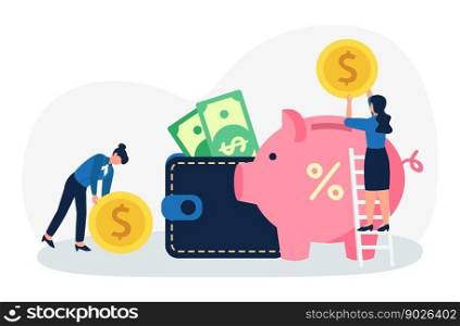 Investment concept save money and collect in wallet. Vector of bank fund deposit, wallet and wealth illustration. Investment concept save money and collect in wallet