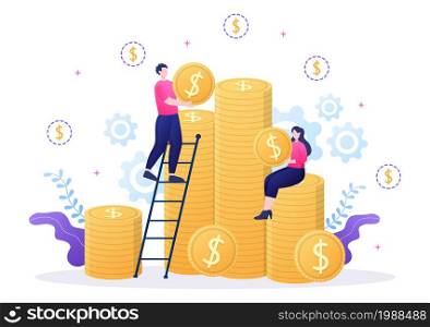 Investment Financial Success Freedom Flat Vector Illustration. Business People Increasing Capital and Profits by Managing Finances Well or Saving Coin