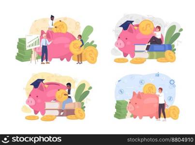 Investment flat concept vector illustration set. Editable 2D cartoon characters on white for web design. Strategy of financial success creative idea pack for website, mobile, presentation. Investment flat concept vector illustration set