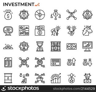 Investment icon set for financial and business study, education, websites, presentations, books.