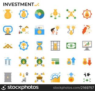 Investment icon set for financial and business study, education, websites, presentations, books.