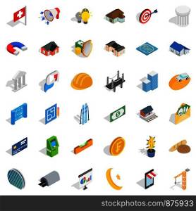 Investment icons set. Isometric style of 36 investment vector icons for web isolated on white background. Investment icons set, isometric style