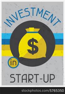 Investment in start-up. Retro poster flat design style.