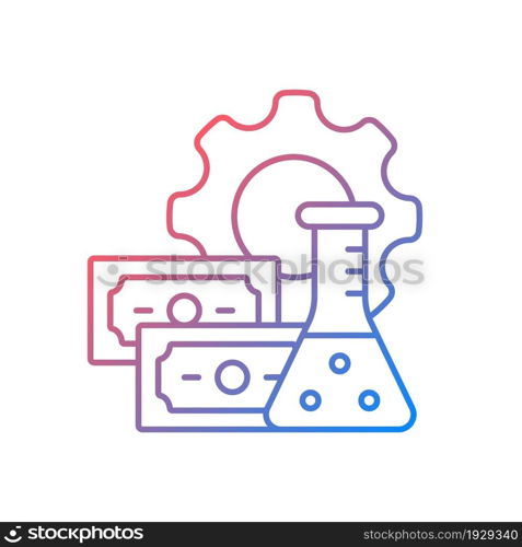 Investment into drug development gradient linear vector icon. Financial support. Financing clinical trials. Thin line color symbol. Modern style pictogram. Vector isolated outline drawing. Investment into drug development gradient linear vector icon