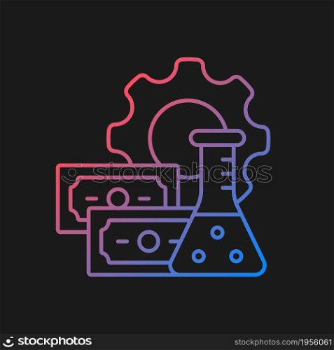 Investment into drug development gradient vector icon for dark theme. Financial support. Financing clinical trials. Thin line color symbol. Modern style pictogram. Vector isolated outline drawing. Investment into drug development gradient vector icon for dark theme