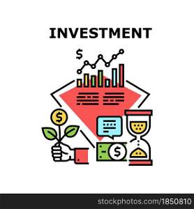 Investment Money Vector Icon Concept. Investment Money Businessman Investor, Economy Finance Growth And Savings Business. Researching Trade Market Infographic And Invest Color Illustration. Investment Money Vector Concept Color Illustration