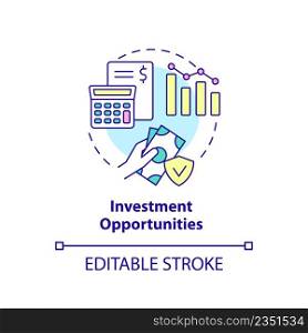 Investment opportunities concept icon. Customer profit. Insurance policy benefits abstract idea thin line illustration. Isolated outline drawing. Editable stroke. Arial, Myriad Pro-Bold fonts used. Investment opportunities concept icon