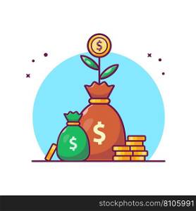 Investment plant money with gold coin cartoon Vector Image