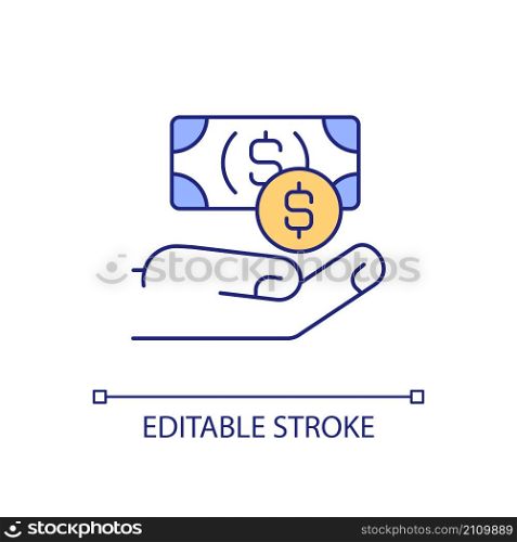 Investment RGB color icon. Giving money to business. Donating and dedicate. Financial support of company. Isolated vector illustration. Simple filled line drawing. Editable stroke. Arial font used. Investment RGB color icon