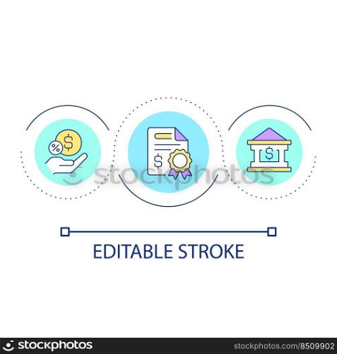 Investment safety guarantee loop concept icon. Financial deal. Profit growth. Business abstract idea thin line illustration. Isolated outline drawing. Editable stroke. Arial font used. Investment safety guarantee loop concept icon