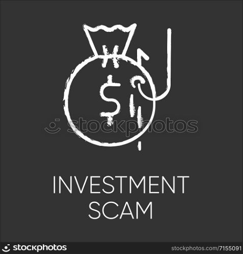 Investment scam chalk icon. Ponzi, pyramid scheme. Financial fraud. Illegal money gain. Fake promise of profit. Cybercrime. Phishing. Fraudulent activity. Isolated vector chalkboard illustration