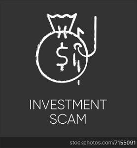 Investment scam chalk icon. Ponzi, pyramid scheme. Financial fraud. Illegal money gain. Fake promise of profit. Cybercrime. Phishing. Fraudulent activity. Isolated vector chalkboard illustration