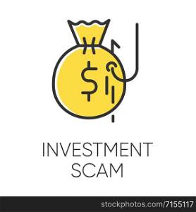 Investment scam color icon. Ponzi, pyramid scheme. Financial fraud. Illegal money gain. Fake promise of profit. Cybercrime. Phishing. Fraudulent activity. Isolated vector illustration