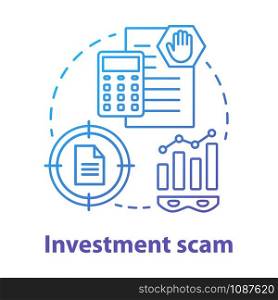 Investment scam concept icon. Illegal business. Financial analytics of shadow economy. Corruption scheme idea thin line illustration. Vector isolated outline drawing