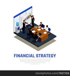 Investment strategies of fund managers isometric composition with financial growth benefits and risks evaluating presentation vector illustration