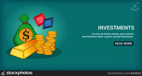 Investments horizontal concept. Cartoon illustration of investments banner horizontal vector for web. Investments banner horizontal, cartoon style