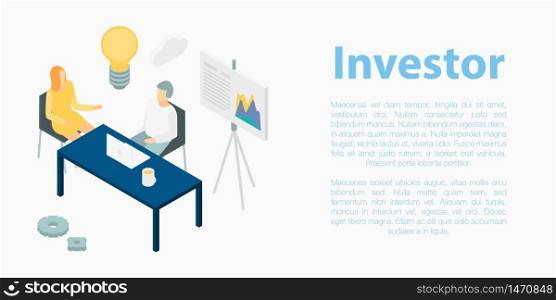 Investor concept banner. Isometric illustration of investor vector concept banner for web design. Investor concept banner, isometric style