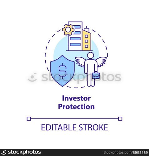 Investor protection concept icon. Financial safety. Private sector regulations abstract idea thin line illustration. Isolated outline drawing. Editable stroke. Arial, Myriad Pro-Bold fonts used. Investor protection concept icon