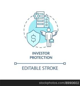 Investor protection turquoise concept icon. Private sector regulations abstract idea thin line illustration. Isolated outline drawing. Editable stroke. Arial, Myriad Pro-Bold fonts used. Investor protection turquoise concept icon