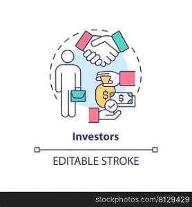 Investors concept icon. Category of cooperative members abstract idea thin line illustration. Money investment. Isolated outline drawing. Editable stroke. Arial, Myriad Pro-Bold fonts used. Investors concept icon