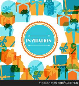 Invitation background or card with colorful gift boxes.